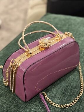 Patent Purple Top-Handle Women's Bag with Gold Hardware